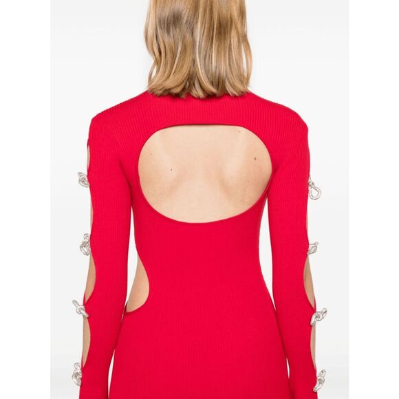 Mach & Mach bow-embellished cut-out ribbed-knit mini dress US6 $1475 - Picture 3 of 12